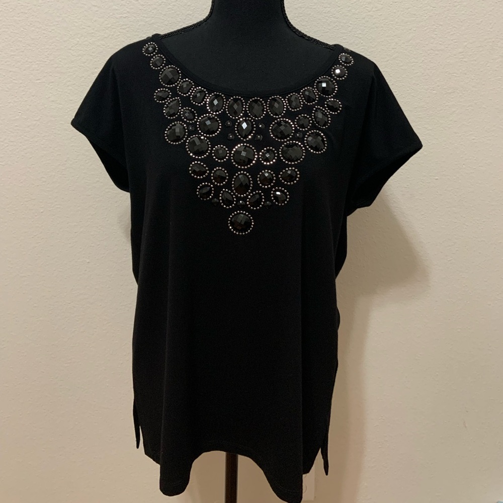 Sleeveless Black Tunic with Stones